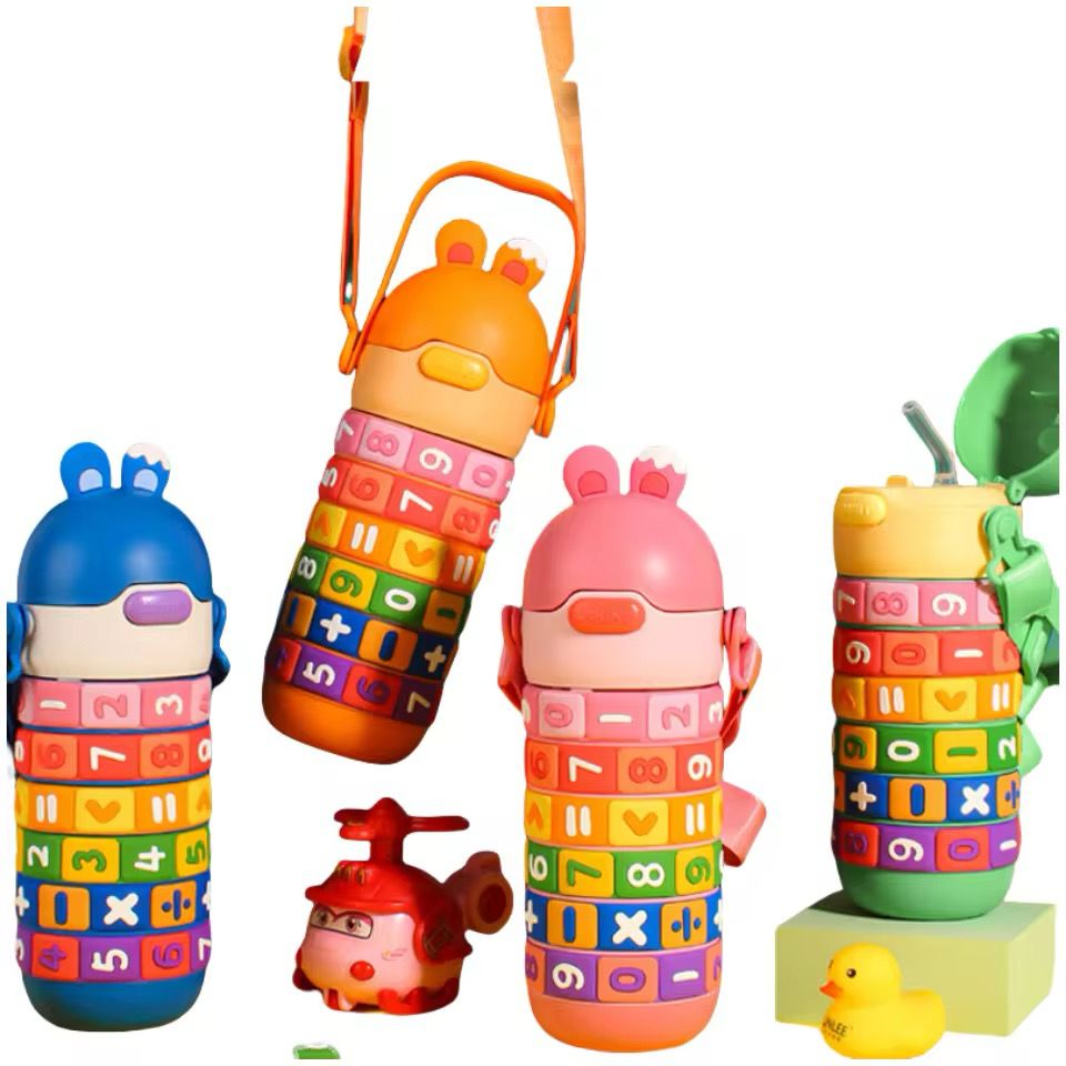 KIDS MATH LEARNING WATER BOTTLE 430ML, BPA FREE, LEAK PROOF STAINLESS STEEL,VACUUM INSULATED