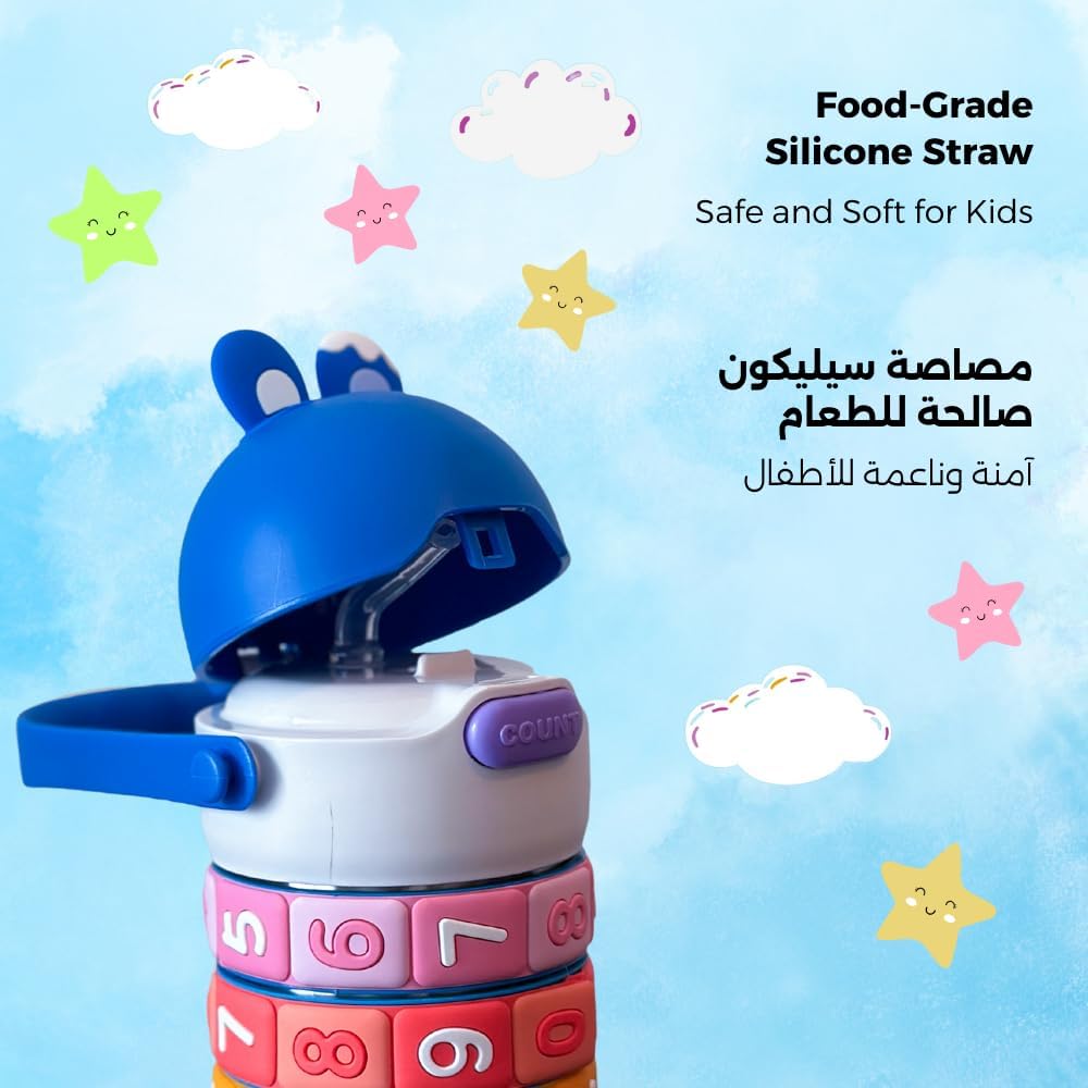 KIDS MATH LEARNING WATER BOTTLE 430ML, BPA FREE, LEAK PROOF STAINLESS STEEL,VACUUM INSULATED