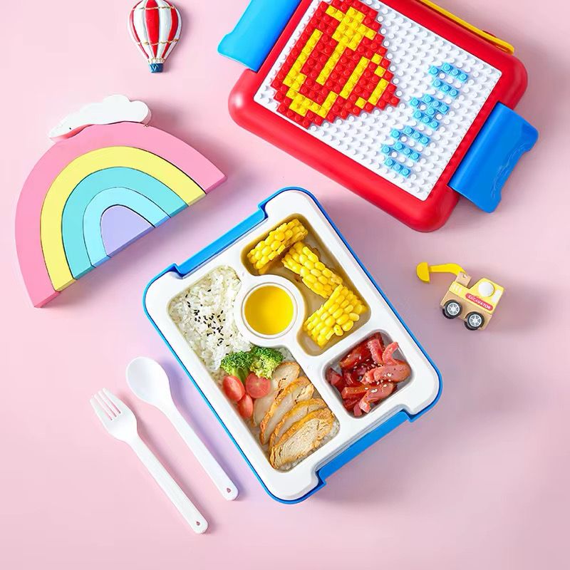 BENTO LUNCH BOX PLASTIC COMES WITH DIY STICKERS THAT HELPS THE KIDS CREATE FUNNY CHARACTERS ON THEIR LUNCH BOX