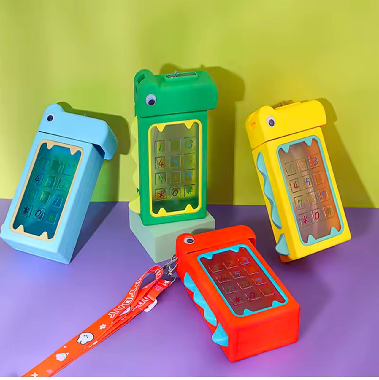 DINO DESIGN WATER BOTTLE FOR KIDS.LEAK PROOF TRITAN BOTTLE WITH STRAP, BPA FREE, NON SPILL, 480ML