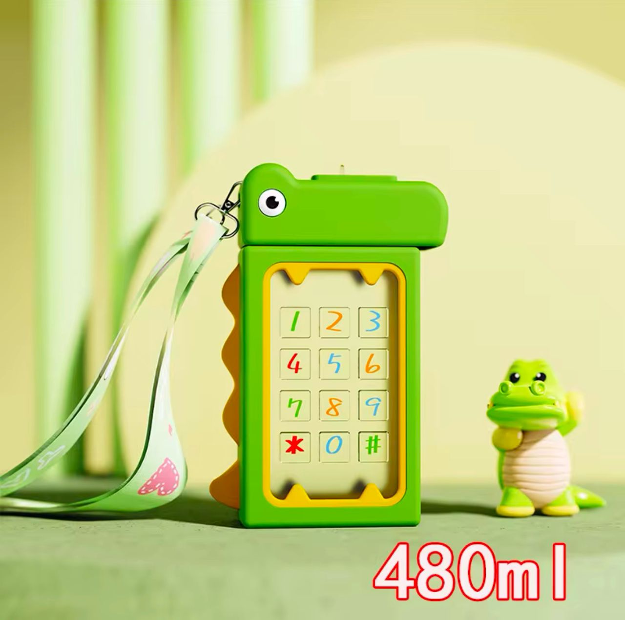 DINO DESIGN WATER BOTTLE FOR KIDS.LEAK PROOF TRITAN BOTTLE WITH STRAP, BPA FREE, NON SPILL, 480ML