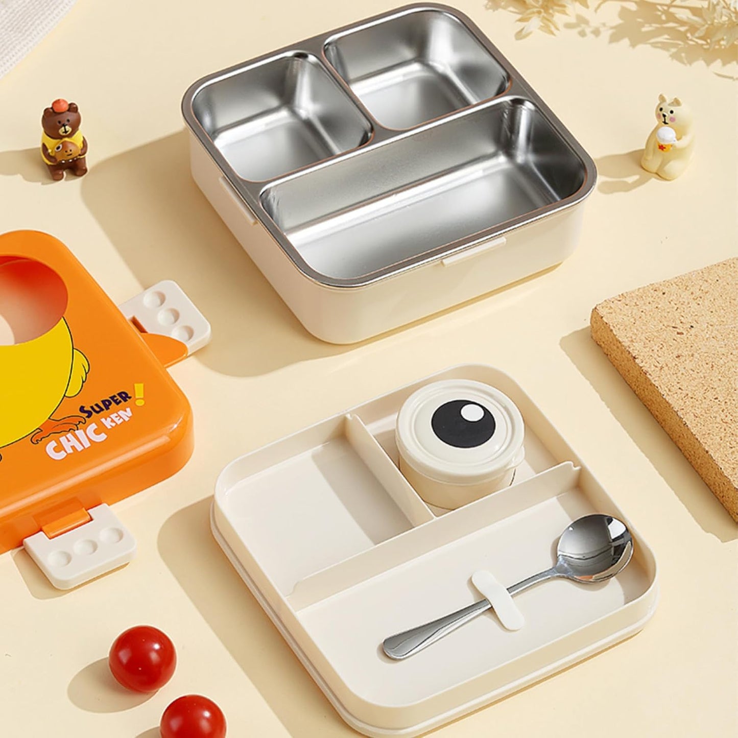 SUPER DINOSAUR STEEL LUNCH BOX, DINO EYE SPILL FREE LUNCH STEEL LUNCH BOX STAINLESS STEEL,DOUBLE DECKER,BPA FREE LEAKPROOF