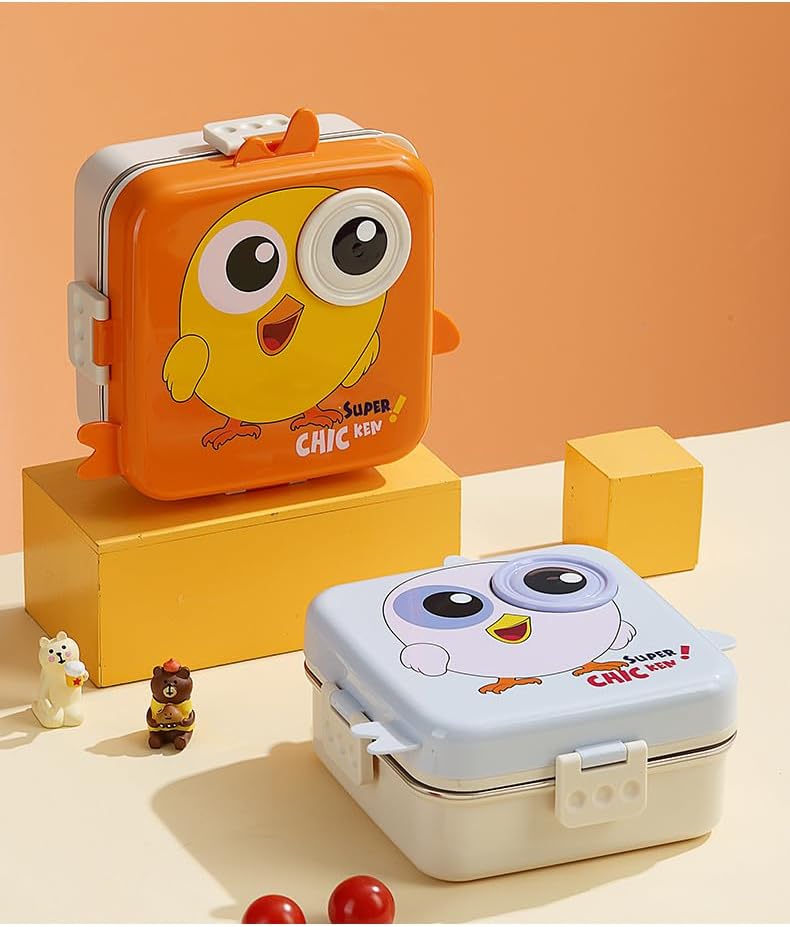 SUPER DINOSAUR STEEL LUNCH BOX, DINO EYE SPILL FREE LUNCH STEEL LUNCH BOX STAINLESS STEEL,DOUBLE DECKER,BPA FREE LEAKPROOF