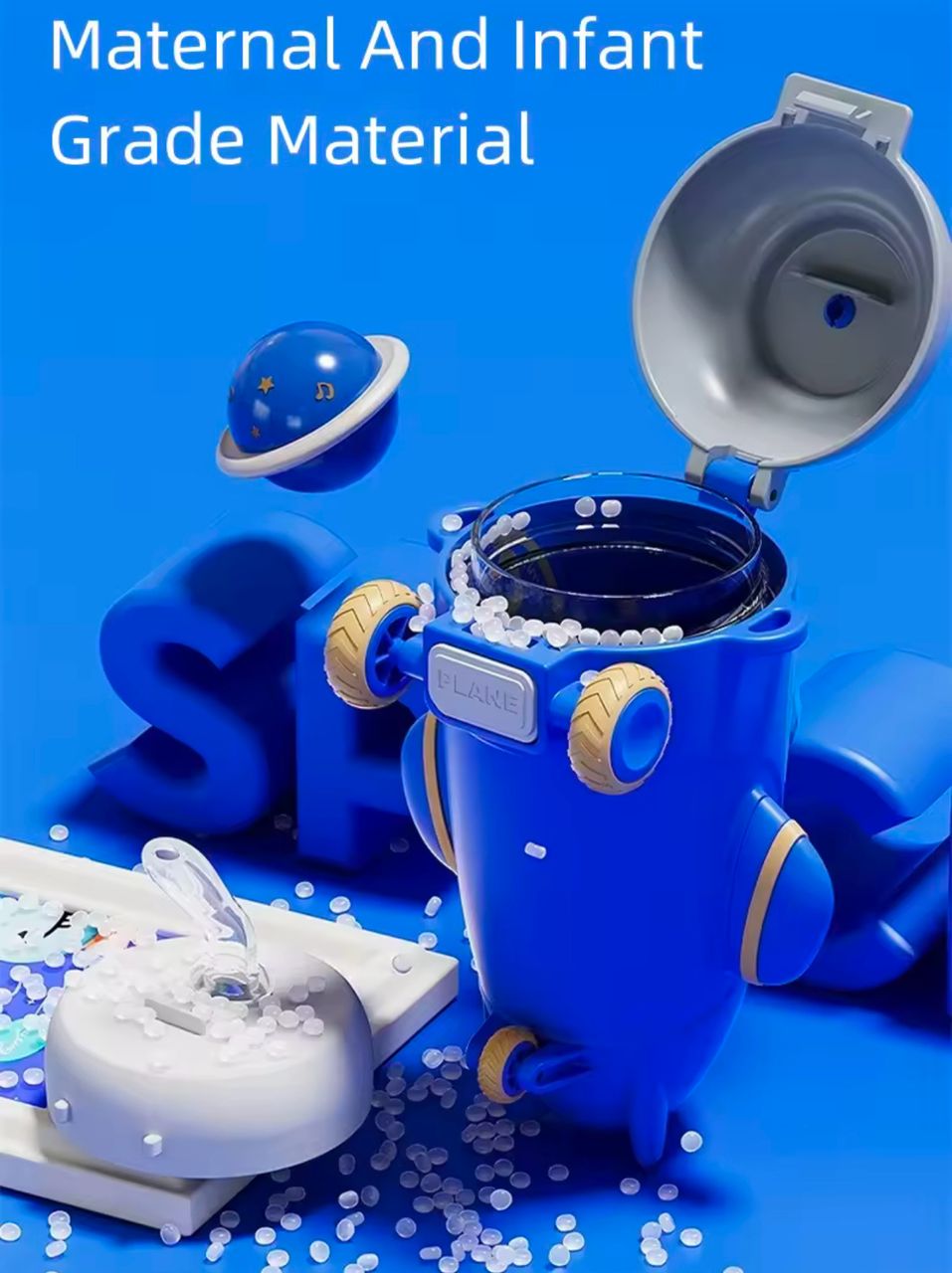 AEROPLANE SHAPE KIDS WATER BOTTLE WITH STRAW 500ML