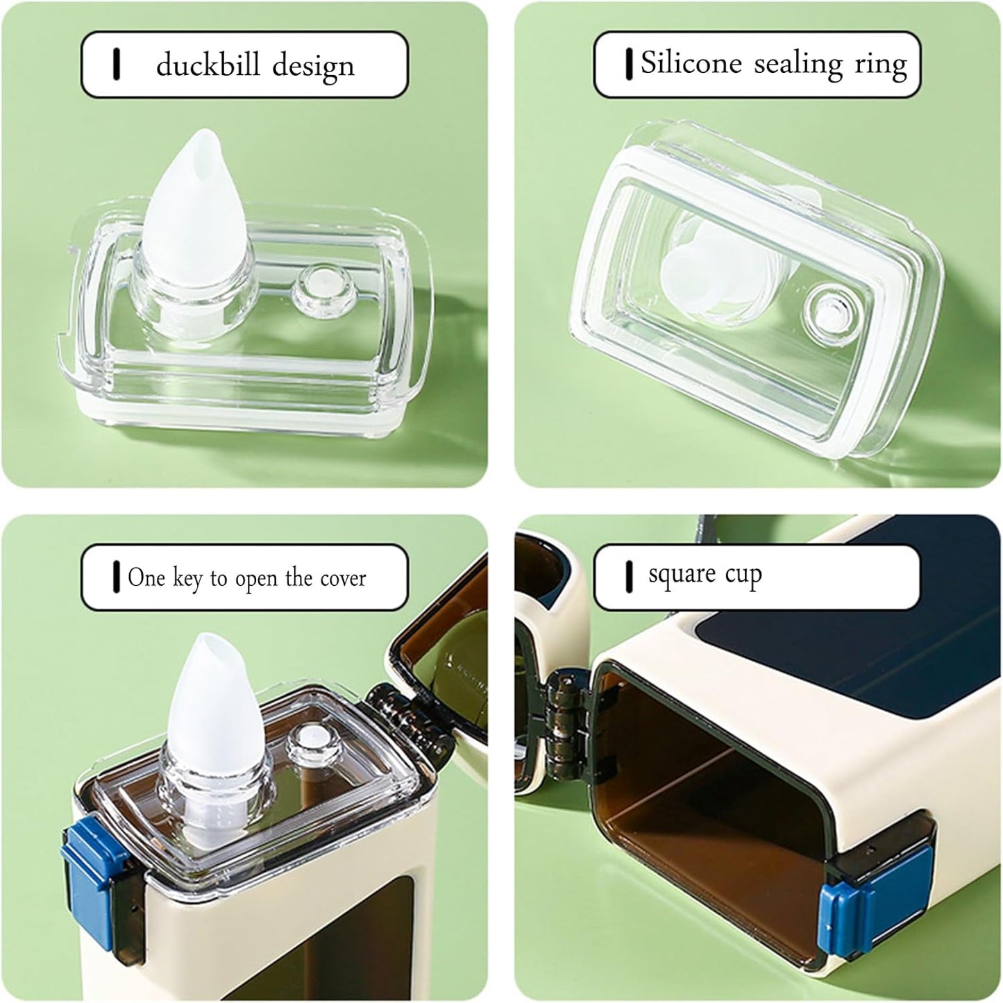 FLIP TOP PORTABLE SQUARE PLASTIC WATER BOTTLE 350ML,FOOD GRADE,DUCKBILL DESIGN,SILICON SEAL CREAM