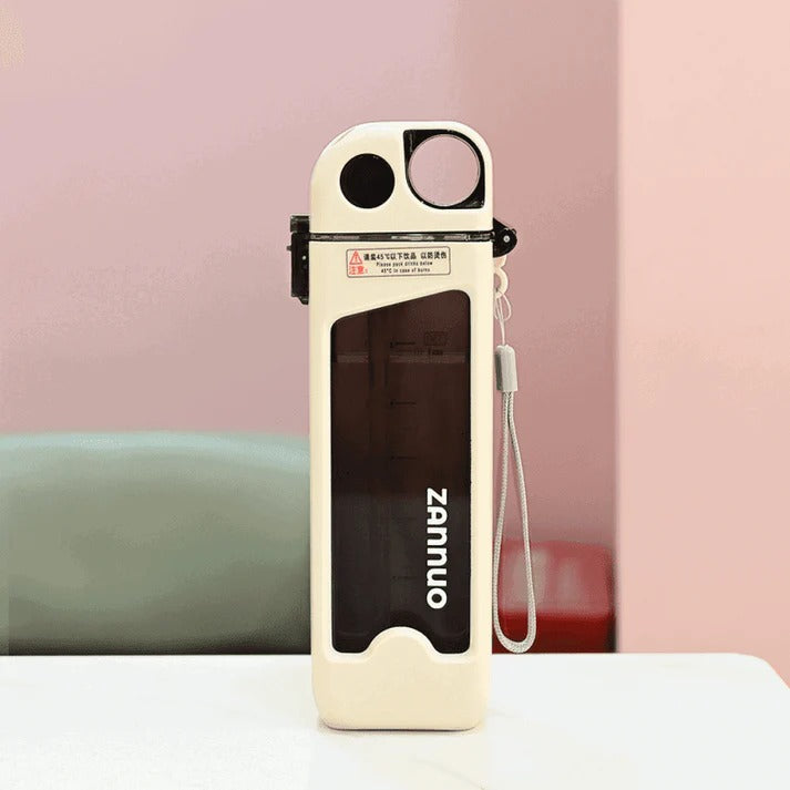 FLIP TOP PORTABLE SQUARE PLASTIC WATER BOTTLE 350ML,FOOD GRADE,DUCKBILL DESIGN,SILICON SEAL CREAM