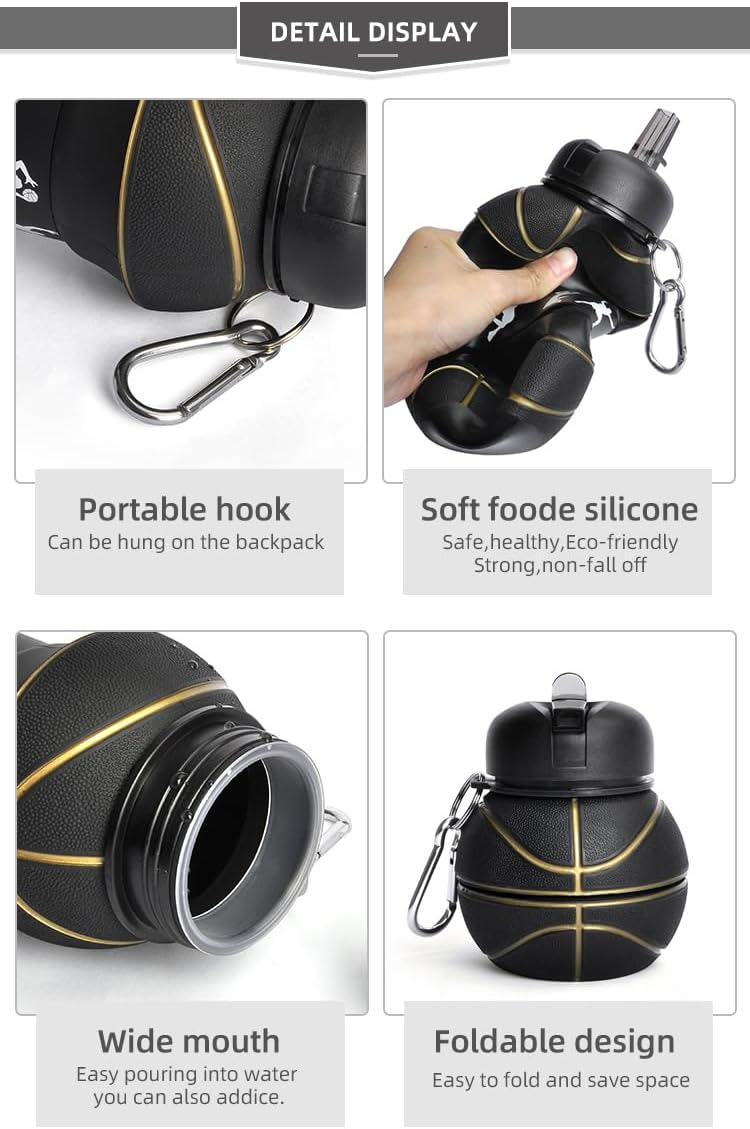 COLLAPSIBLE BASKETBALL WATER BOTTLE-FOLDABLE AND LEAK PROOF BOTTLE FOR KIDS 450ML