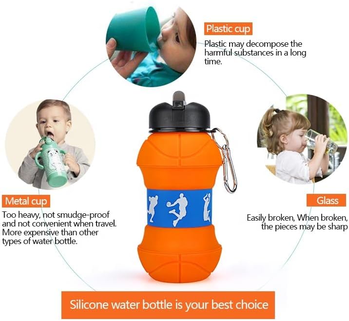 COLLAPSIBLE BASKETBALL WATER BOTTLE-FOLDABLE AND LEAK PROOF BOTTLE FOR KIDS 450ML