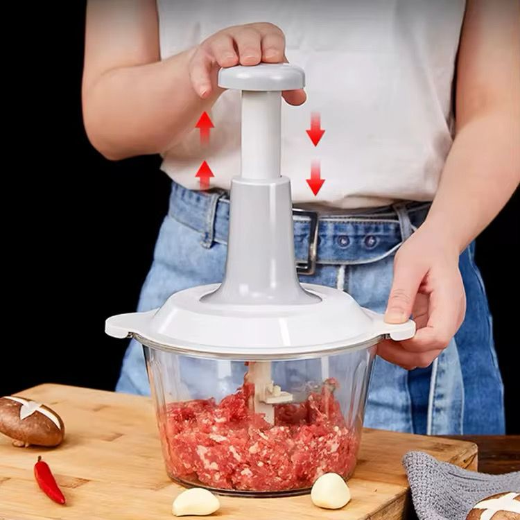 1.5L Manual Food Processor - Salad Spinner Large Lettuce Spinner Kitchen Gadgets - Meat Masher - Express Hand Held Onion Chopper & Dicer for Baby Food, Garlic, Veggies