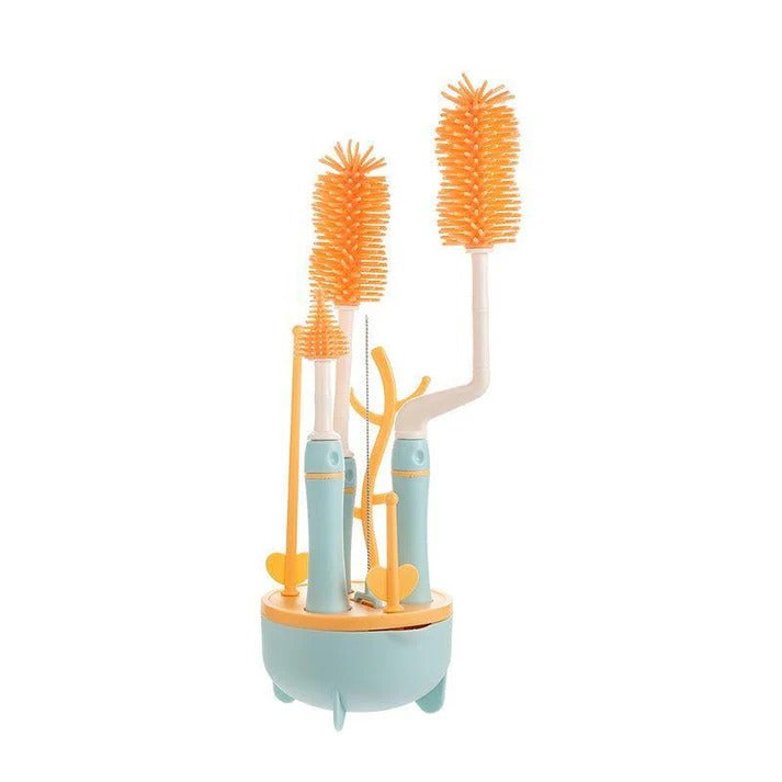 SILICON BABY BOTTLE BRUSH CLEANER SET,7 PIECESWITH STAND, 360" ROTATING, STRAW AND NIPPLE BRUSH
