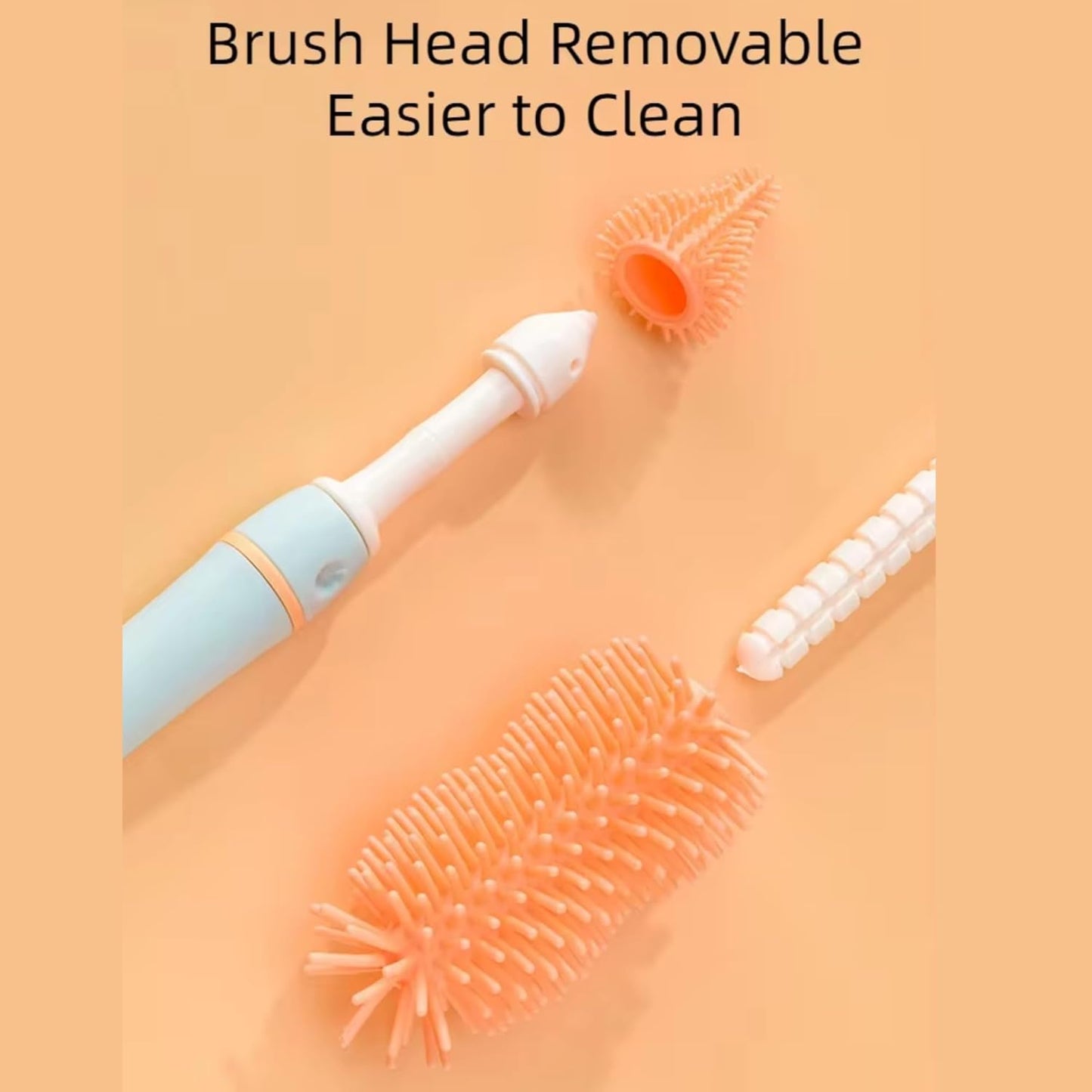 SILICON BABY BOTTLE BRUSH CLEANER SET,7 PIECESWITH STAND, 360" ROTATING, STRAW AND NIPPLE BRUSH