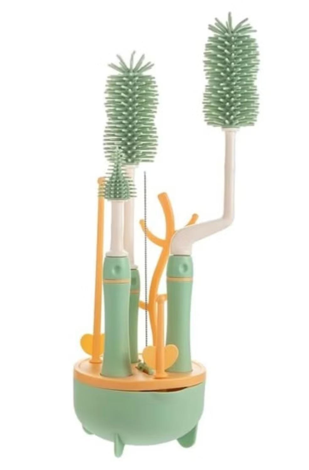 SILICON BABY BOTTLE BRUSH CLEANER SET,7 PIECESWITH STAND, 360" ROTATING, STRAW AND NIPPLE BRUSH