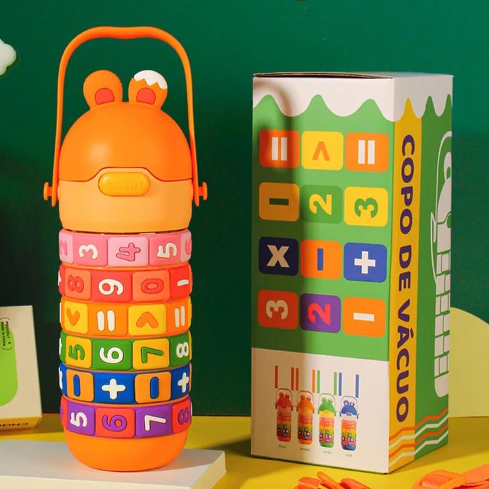 KIDS MATH LEARNING WATER BOTTLE 430ML, BPA FREE, LEAK PROOF STAINLESS STEEL,VACUUM INSULATED
