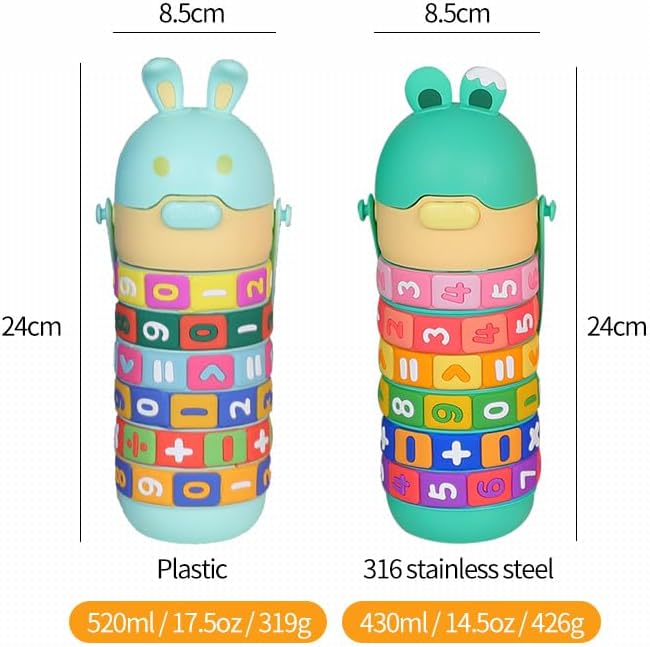 KIDS MATH LEARNING WATER BOTTLE 430ML, BPA FREE, LEAK PROOF STAINLESS STEEL,VACUUM INSULATED
