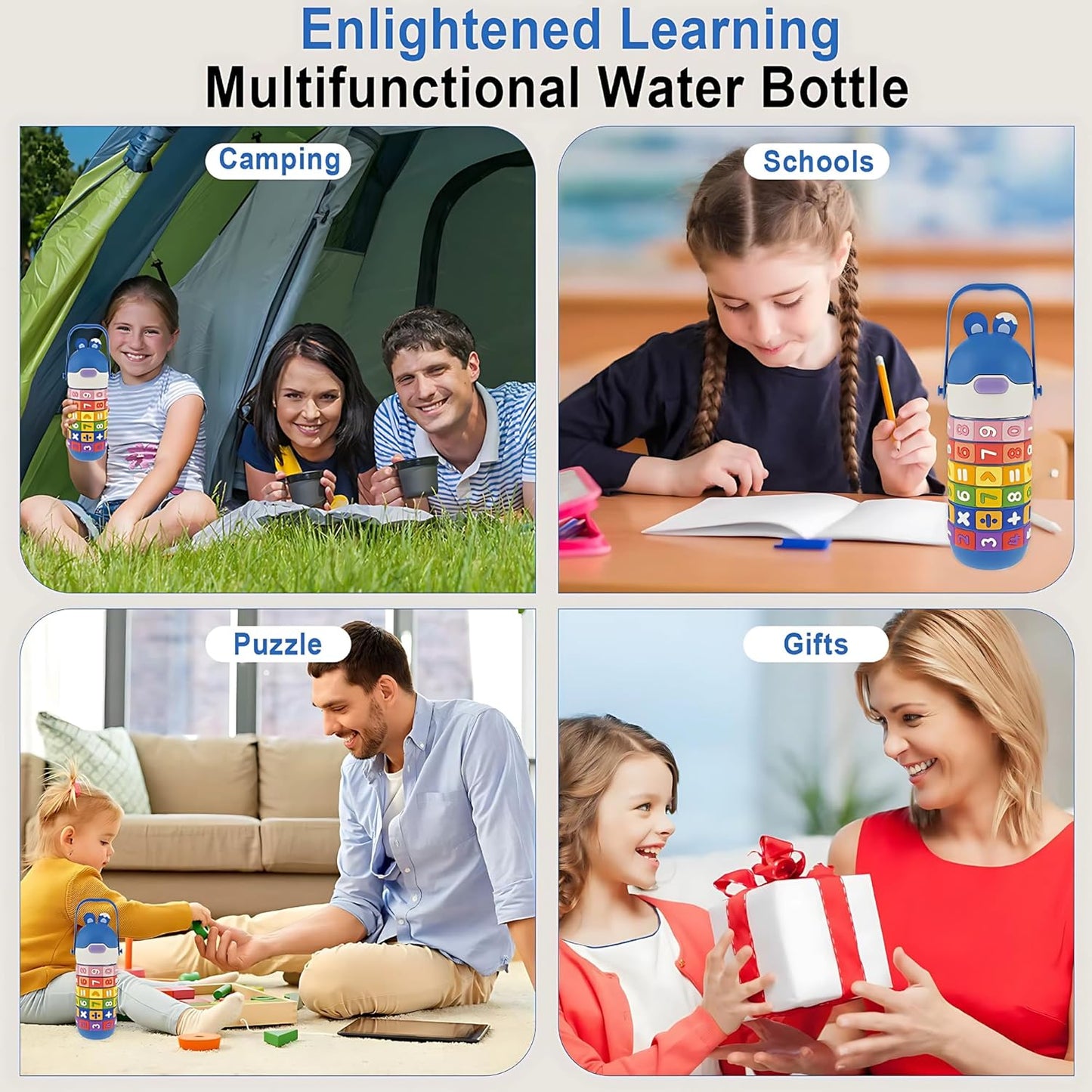 KIDS MATH LEARNING WATER BOTTLE 430ML, BPA FREE, LEAK PROOF STAINLESS STEEL,VACUUM INSULATED