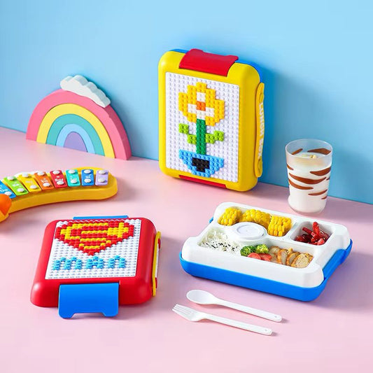 BENTO LUNCH BOX PLASTIC COMES WITH DIY STICKERS THAT HELPS THE KIDS CREATE FUNNY CHARACTERS ON THEIR LUNCH BOX