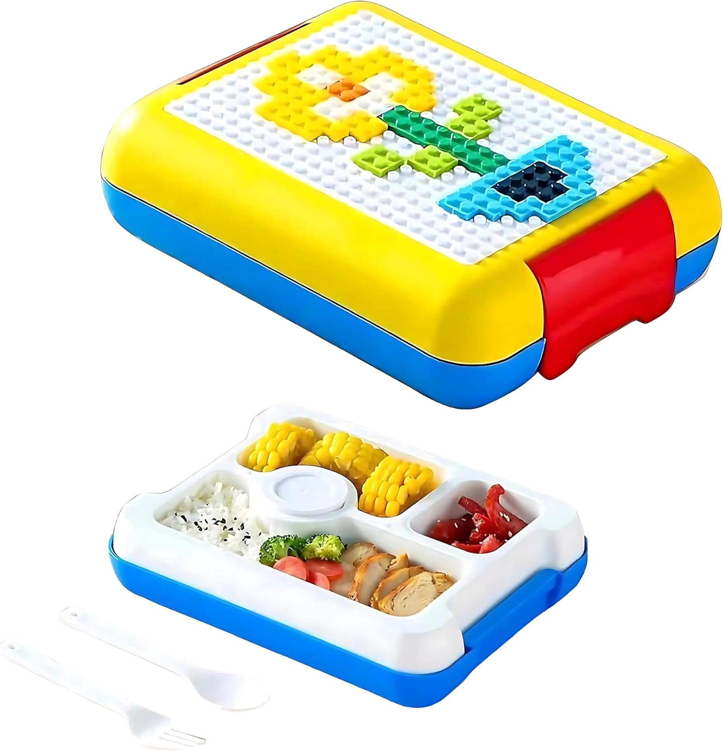 BENTO LUNCH BOX PLASTIC COMES WITH DIY STICKERS THAT HELPS THE KIDS CREATE FUNNY CHARACTERS ON THEIR LUNCH BOX
