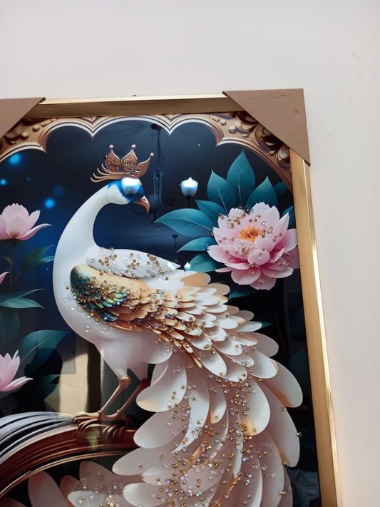 BEAUTIFUL STONED PEACOCK ACRYLIC WALL FRAME FOR YOUR HOME AND OFFICES,THE SPARKLING 3D EFFECT MAKES IT A PERFECT PIECE TO BEAUTIFY YOUR SPACE.IT IS SO ELEGANT